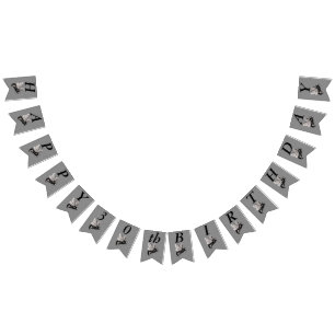 Happy Birthday Gothic Large Bee Skull Wings Grau Wimpelkette