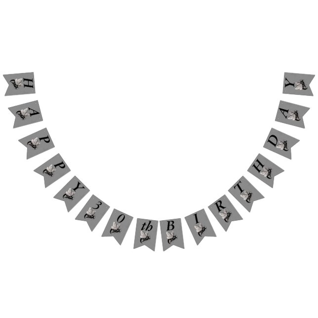Happy Birthday Gothic Large Bee Skull Wings Grau Wimpelkette (Alle)