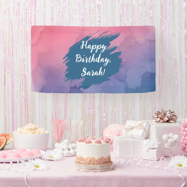 Happy Birthday Gradient Pink Watercolor Banner (Party)