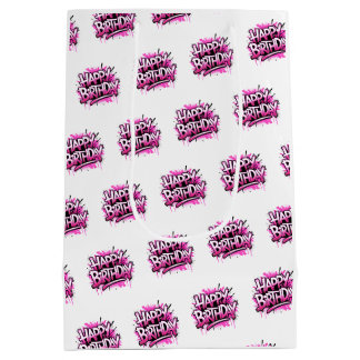 Happy Birthday Graffiti Pink & White Bag Mittlere Geschenktüte