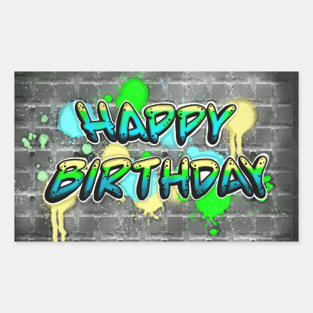 Happy Birthday | Graffiti-Text Rechteckiger Aufkleber (Vorderseite)