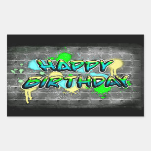 Happy Birthday   Graffiti-Text Rechteckiger Aufkleber