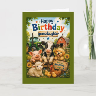 Happy Birthday Granddaughter Farm Animals (Green) Karte