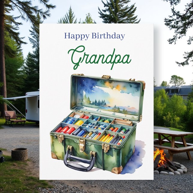 Happy Birthday Grandpa | Fishing Tackle Box Karte (Von Creator hochgeladen)