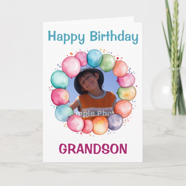 Happy Birthday Grandson Custom Foto Karte (Vorderseite)