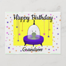 Happy Birthday, Grandson, Cute Space Alien Postkarte