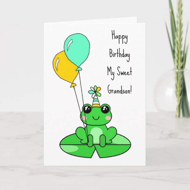 Happy Birthday Grandson | Niedlicher Frosch Karte (Vorderseite)