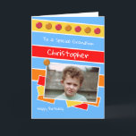 Happy Birthday Grandson Rot-Gelb-Foto Karte<br><div class="desc">Personalisieren Sie diese Geburtstagskarte für Ihren Großsohn in rot,  blau,  gelb,  orange Fügen Sie seinen Namen Happy Birthday Zu einem besonderen Grandson Einen schönen Tag</div>