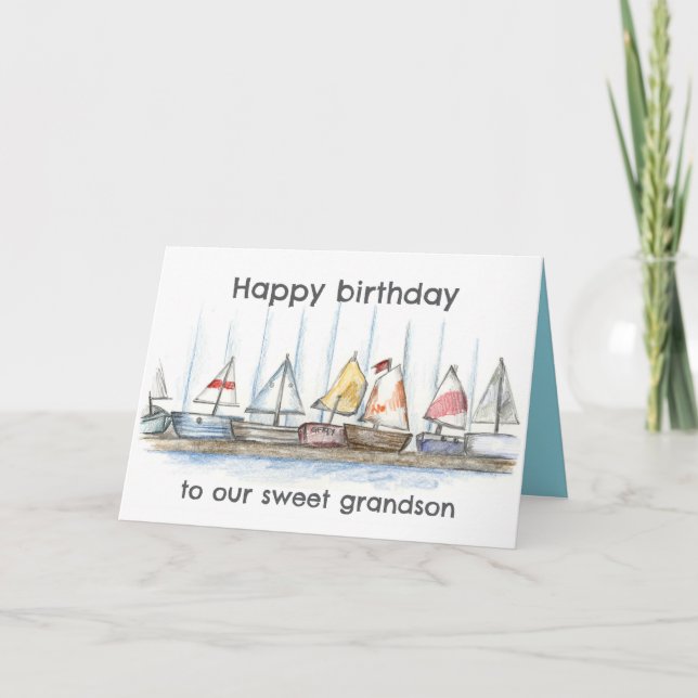 Happy Birthday Grandson Sailboats Toys Custom Karte (Vorderseite)