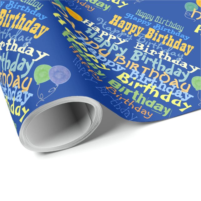 Happy Birthday Graphic (blau) Geschenkpapier (Rolleneckpunkt)