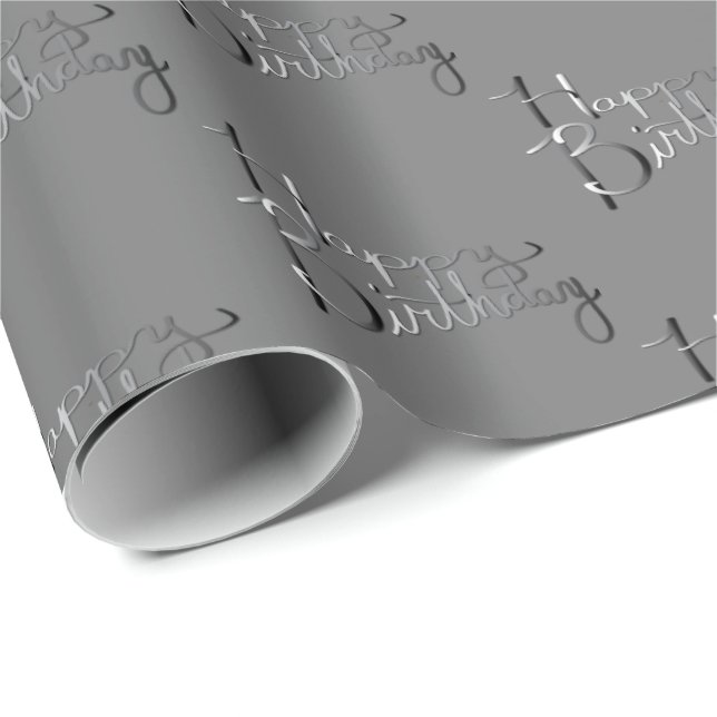 "Happy Birthday" Grau Silvery Gradient Geschenkpapier (Rolleneckpunkt)