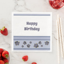 Happy Birthday Gray Blue Paper Napkins Serviette