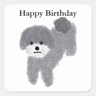 Happy Birthday Gray Poodle #2 Stickers