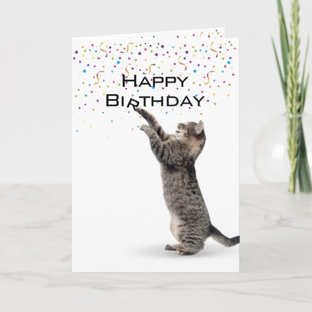 Happy Birthday Gray Tabby Cat Karte (Vorderseite)