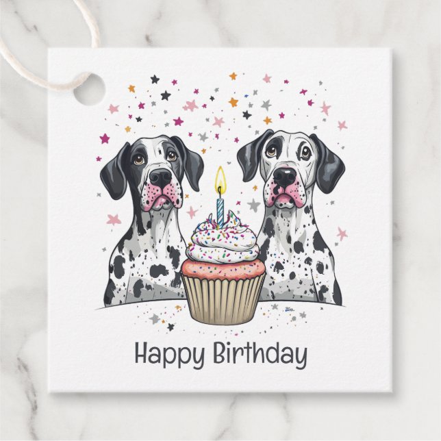 Happy Birthday Great Dane Hunde Cupcake Geschenkanhänger (Vorderseite)