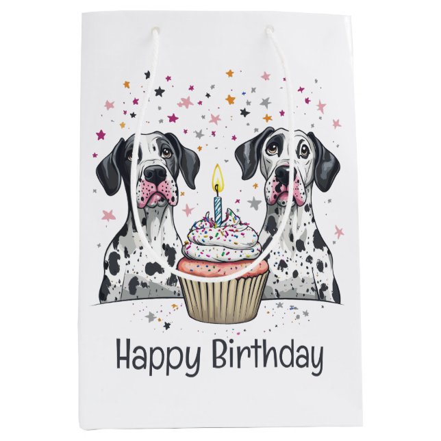 Happy Birthday Great Dane Hunde Cupcake Mittlere Geschenktüte (Vorderseite)