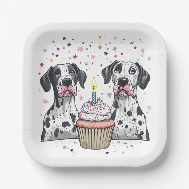 Happy Birthday Great Dane Hunde Cupcake Pappteller (Vorderseite)