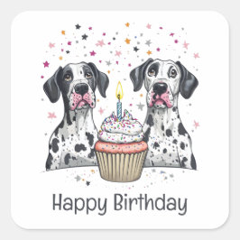 Happy Birthday Great Dane Hunde Cupcake Quadratischer Aufkleber