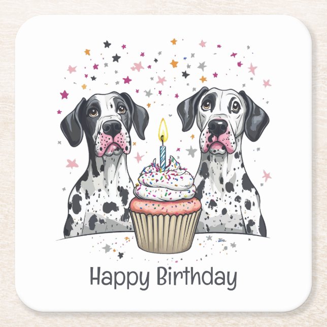 Happy Birthday Great Dane Hunde Cupcake Rechteckiger Pappuntersetzer (Vorderseite)