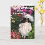 Happy Birthday great granddaughter Black doll Card Karte<br><div class="desc">A cute little black doll in Victorian style dress among flowers with the text Happy Birthday Great Granddaughter..</div>