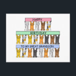 Happy Birthday Great Grandson Cartoon Cats Postkarte<br><div class="desc">Drei Reihen Cartoon Kätzchen,  die pastellfarbene Banner aufhalten,  die "Happy Birthday to my Great Grandson" sagen.</div>
