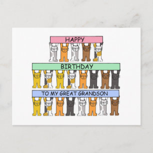 Happy Birthday Great Grandson Cartoon Cats Postkarte