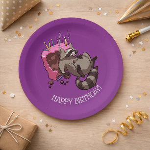 Happy Birthday Greedy Raccoon Cake Cartoon Pappteller