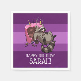 Happy Birthday Greedy Raccoon Cake Cartoon Serviette