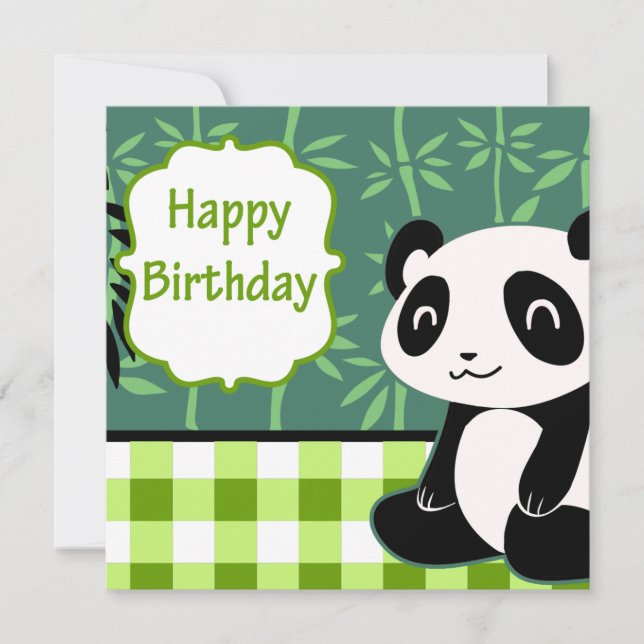 Happy Birthday Green Bamboo Panda Karte (Vorderseite)