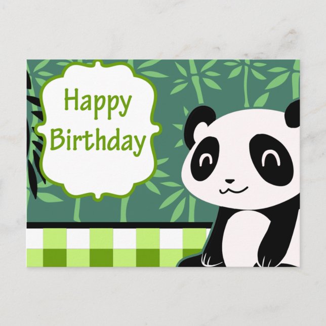 Happy Birthday Green Bamboo Panda Postkarte (Vorderseite)