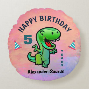 Happy Birthday Green Dinosaur personalize Rundes Kissen