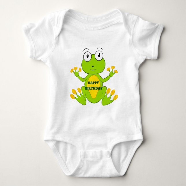 Happy Birthday Green Frog Baby Strampler (Vorderseite)