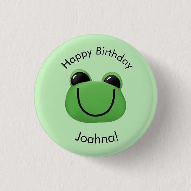 Happy Birthday Green Frog Button (Vorderseite)