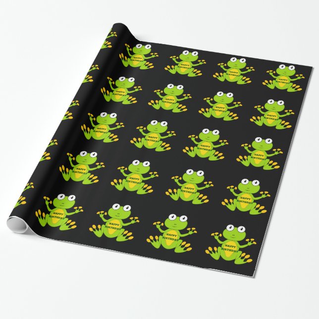 Happy Birthday Green Frog Geschenkpapier (Ungerollt)