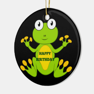 Happy Birthday Green Frog Keramik Ornament