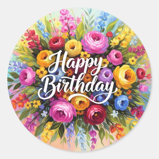 Happy Birthday Greetings Runder Aufkleber (Vorderseite)