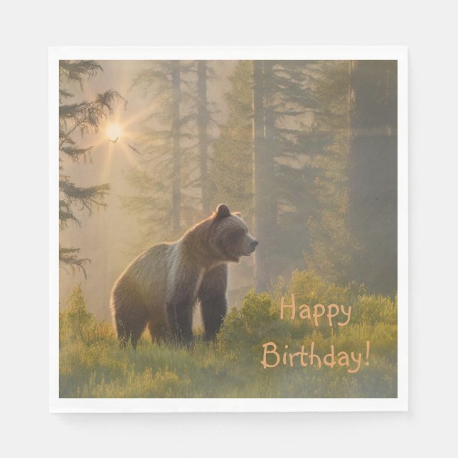 Happy Birthday Grizzly Bär Serviette (Vorderseite)