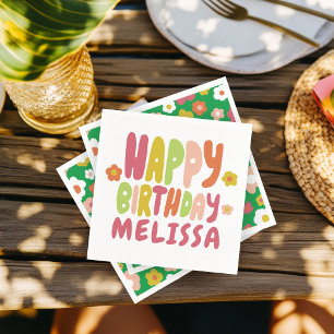 HAPPY BIRTHDAY Groovy Daisies COLORFUL CUSTOM Serviette