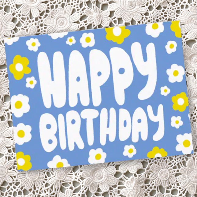 HAPPY BIRTHDAY Groovy Daisies CUSTOM Bday Postkarte (Groovy daisy bubble letters happy birthday postcard)