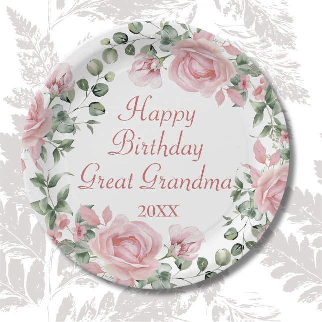 Happy Birthday Große Oma Pink Blumen Party Pappteller (Von Creator hochgeladen)