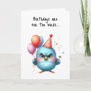 Happy Birthday Grumpy Bird Balloons Party Hat Karte