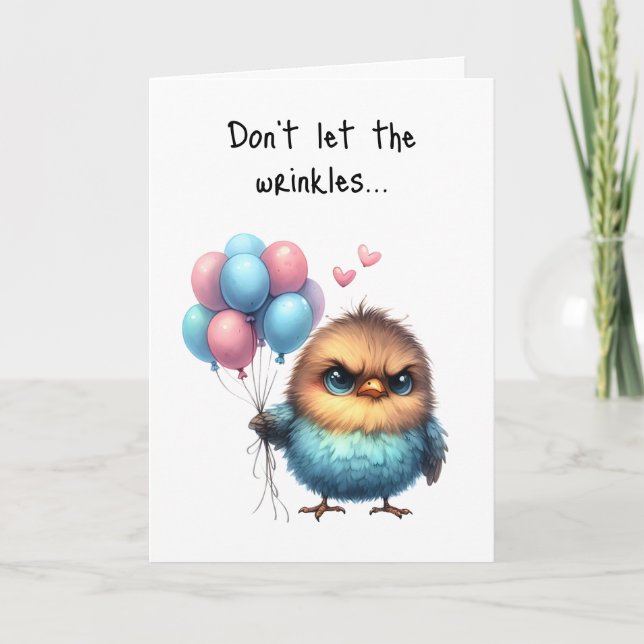 Happy Birthday Grumpy Bird Falten und Feathers Karte (Vorderseite)