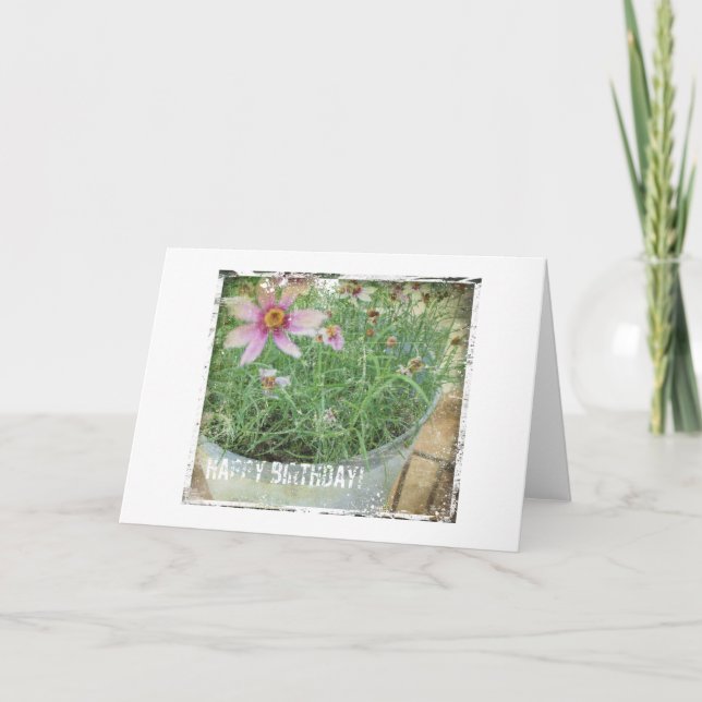 Happy Birthday Grunge Blume Karte (Vorderseite)