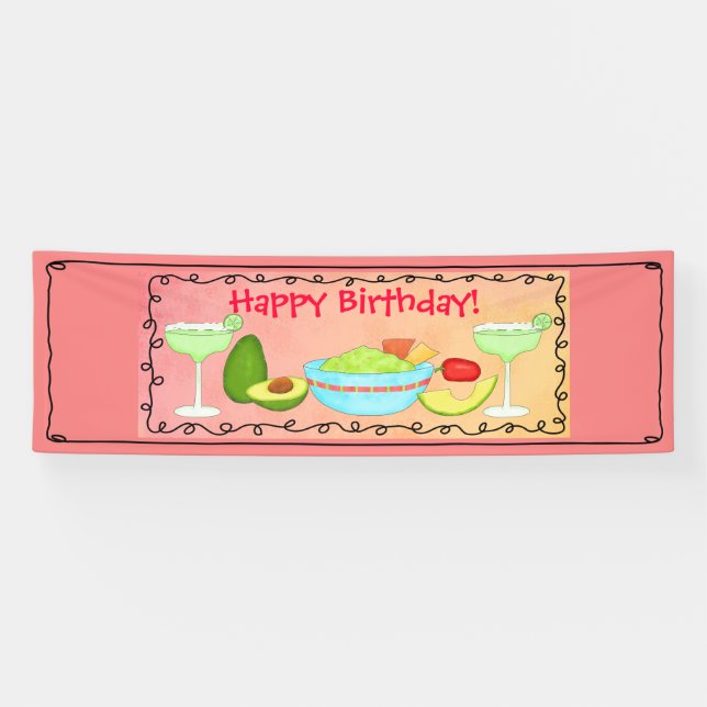 Happy Birthday Guacamole Margarita Custom Banner (Horizontal)