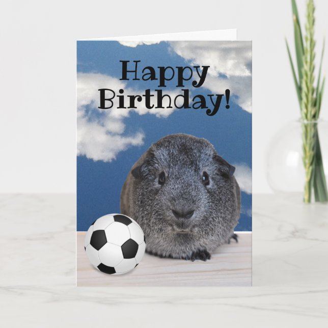 Happy Birthday Guinea Pig Schwarz-weiß Soccer Ball Karte (Vorderseite)