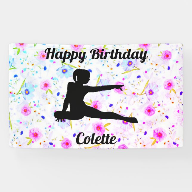 Happy Birthday Gymnastik Custom Floral Banner (Horizontal)