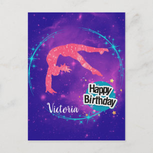 Happy Birthday Gymnastik Galaxy Tumbling Postkarte