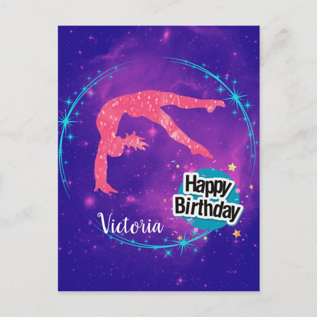 Happy Birthday Gymnastik Galaxy Tumbling Postkarte (Vorderseite)