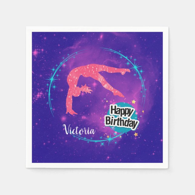 Happy Birthday Gymnastik Galaxy Tumbling Serviette (Vorderseite)