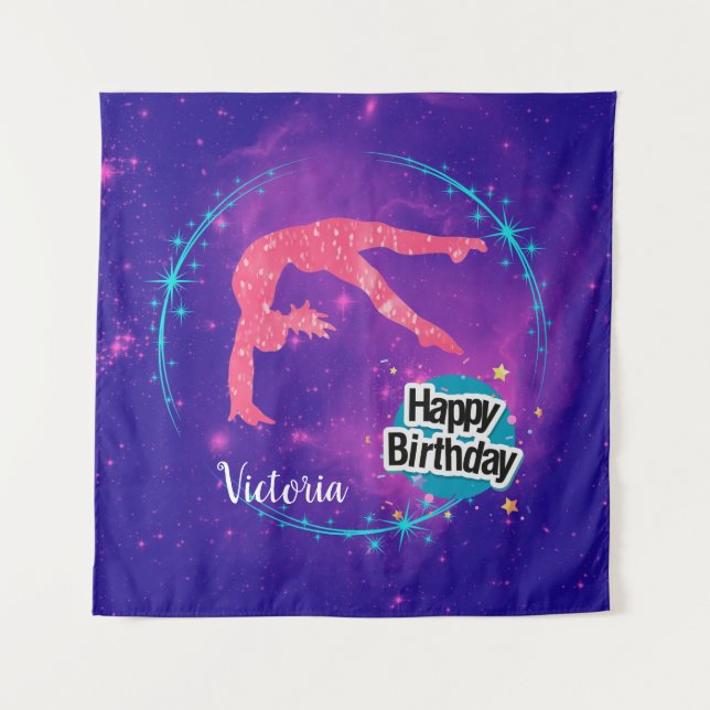 Happy Birthday Gymnastik Galaxy Tumbling Wandteppich (Vorderseite)